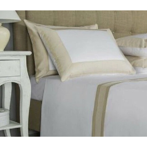 New Frette 2 Pc Set Porto Cotton King Shams White Sandstone Embroidery #06 - Picture 1 of 13